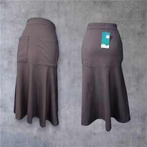 Halara High Waisted Midi Casual Work Cargo Skirt Sz XS Brown Stretch